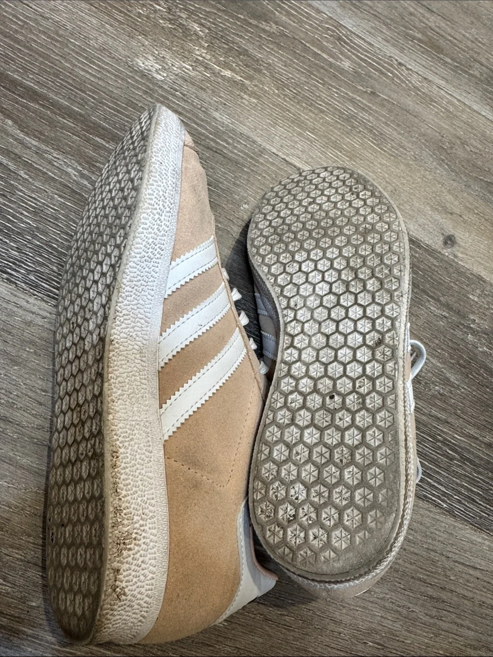 adidas Gazelle Pink Beige Suede Sneakers with White Stripes